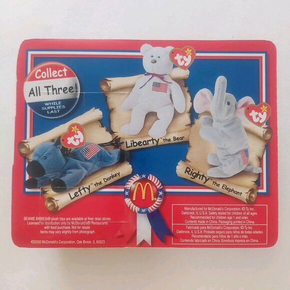 Ty McDonald's Teenie Beanie American Trio Libearty Lefty Righty LOT Of 3 New - Picture 4 of 12